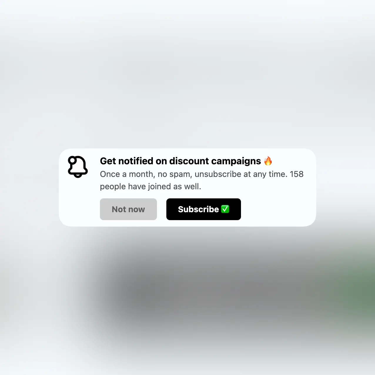 Kullanıcıların abone olması için uygulama prompt widget örneği ekran görüntüsü